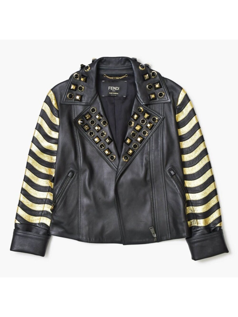 Fendi Gold Edition Studs Leather Jacket Black